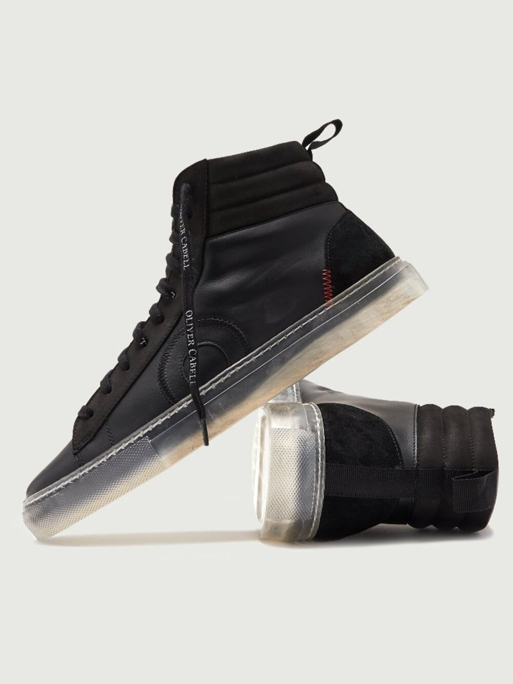 OLIVER CABELL WOMENS JABBAR HIGH TOP GHOST SNEAKERS | BLACK WITH CLEAR SOLES | 9